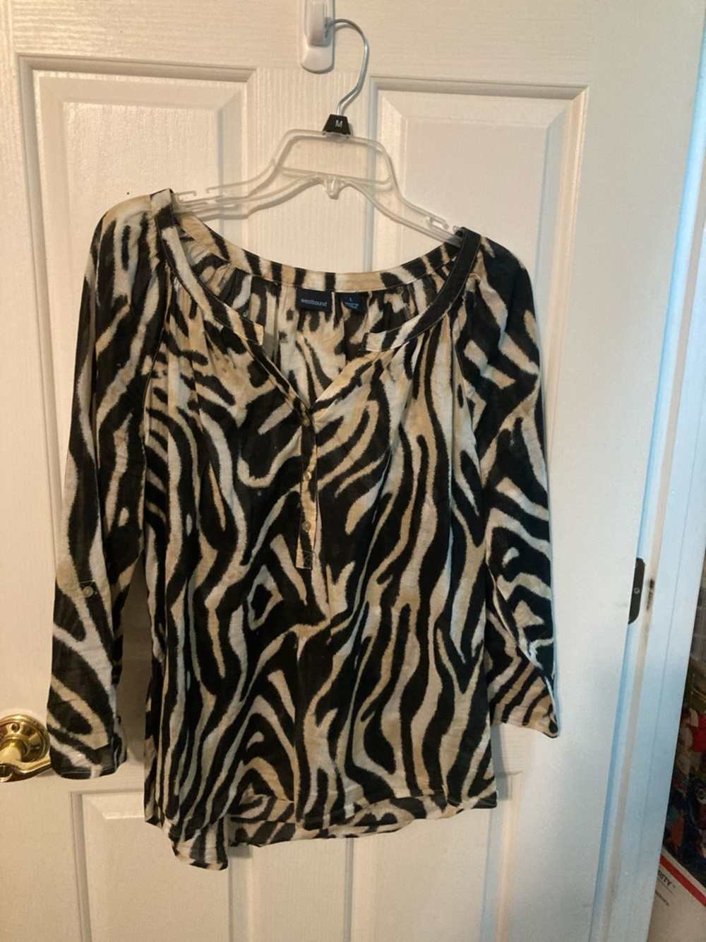 Westbound Black and Cream Zebra-Print Henley Top